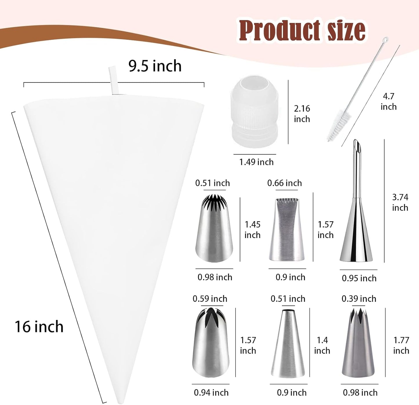 9-Piece Reusable Piping Bags and Tips Set- Cotton Baking Kit with Coupler, Stainless Steel Nozzles & Cleaner for Cakes/Cupcakes/Cookies Decorating