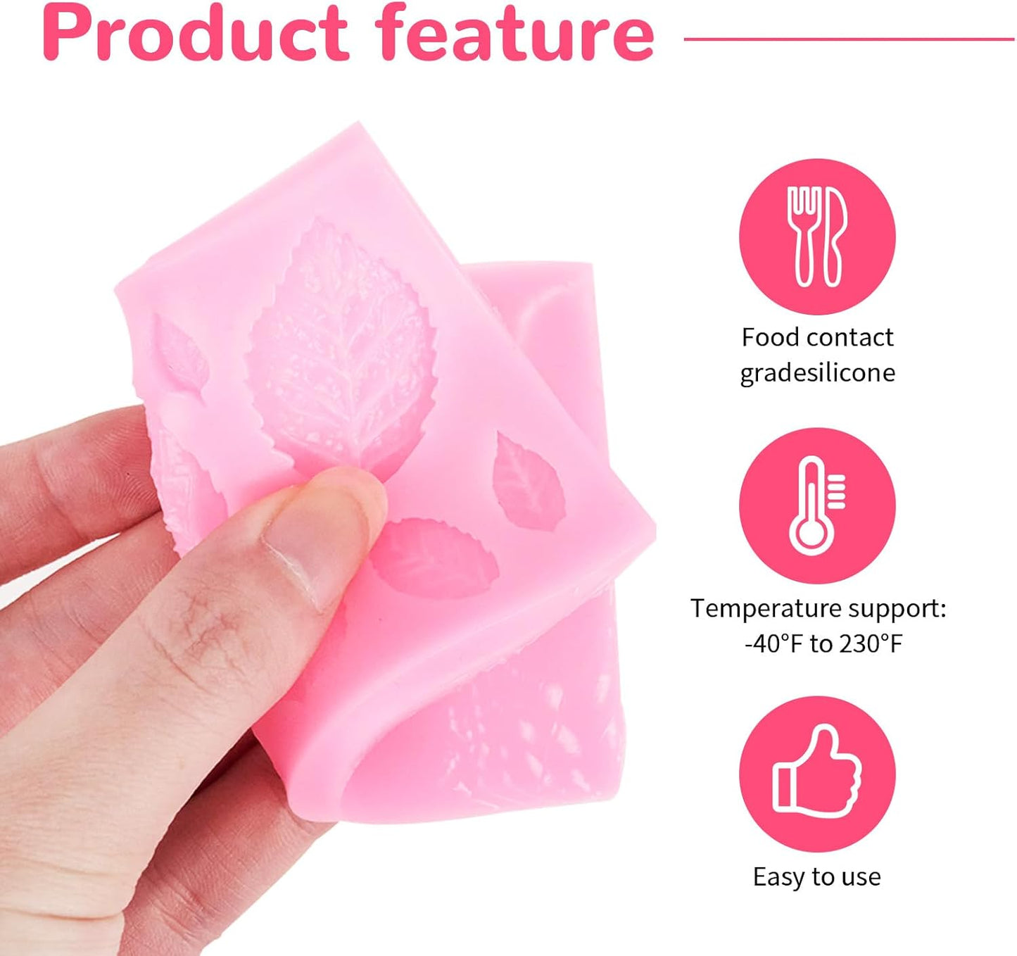 2 Pcs Rose Flowers and Leaves Chocolate Fondant Candy Silicone Molds for Cupcake Toppers, Crafting Projects, Wedding and Birthday Cake Decoration