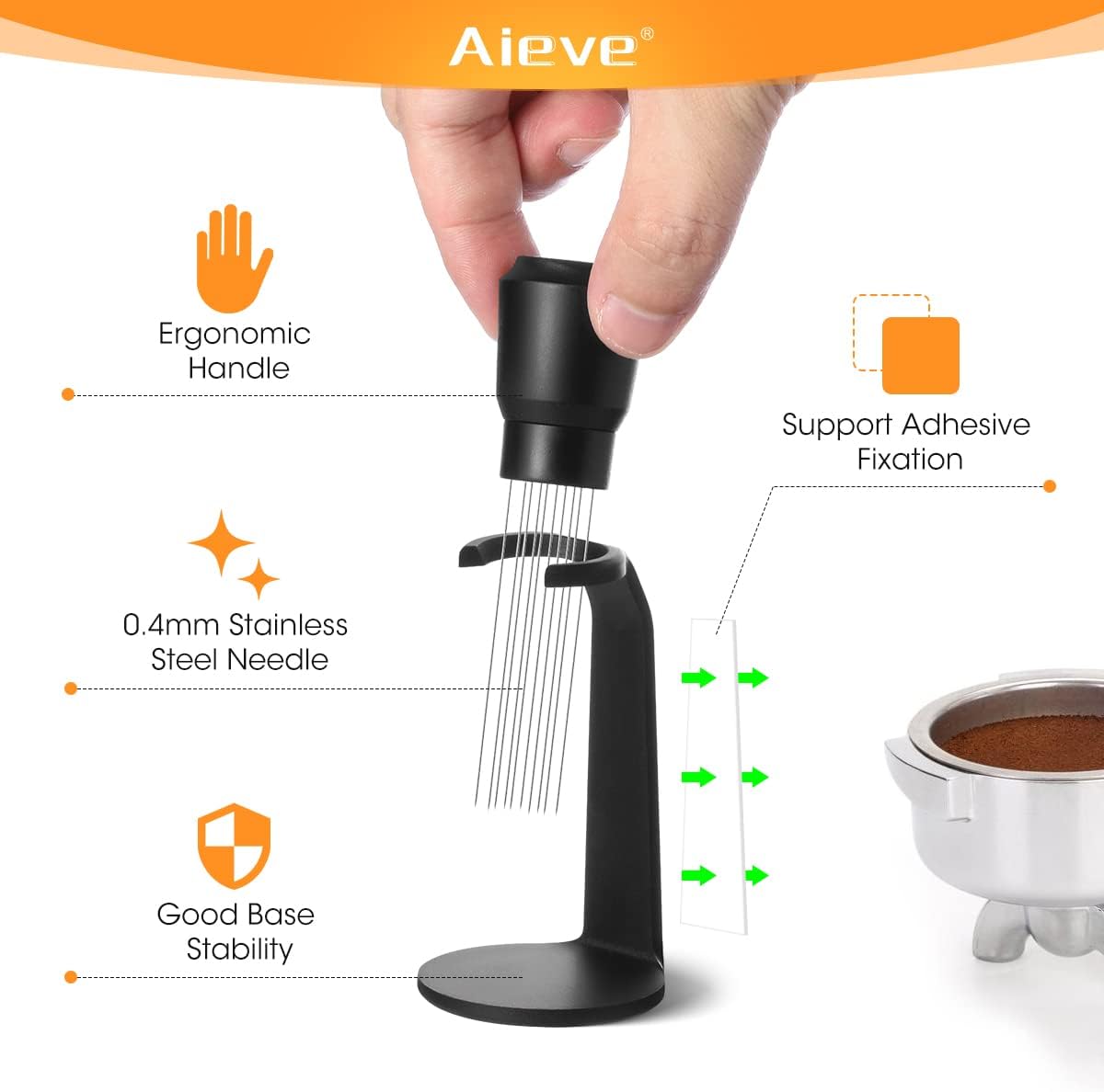 Aieve WDT Tool Espresso, Distribution Tool Espresso Accessories, 10 Needle Coffee Stirrer with Stand for Barista (Ease of Use in 2 Ways Installtion)