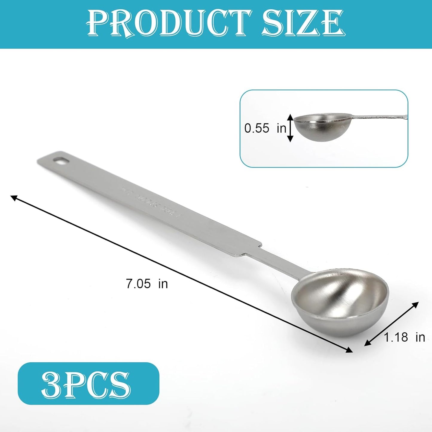 3PCS Teaspoon Measuring Spoon, 5ml/1 tsp/5 Gram Scoop, Long Handle for Cooking & Baking, Dishwasher Safe Measuring Spoon