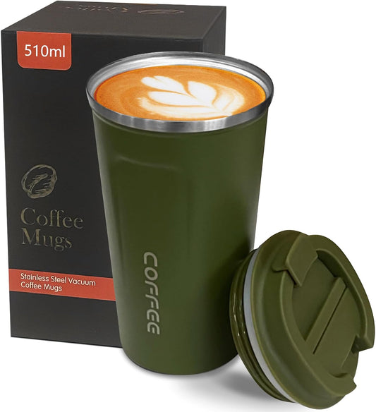 YINBAOGE Insulated Travel Coffee Mug Spill Proof Leak Proof Pobtable To Go Camping Stainless Steel Coffee Tumbler Reusable Coffee Cups with Lids Thermos for Hot and Cold Drink (2nd-Green, 17 OZ)