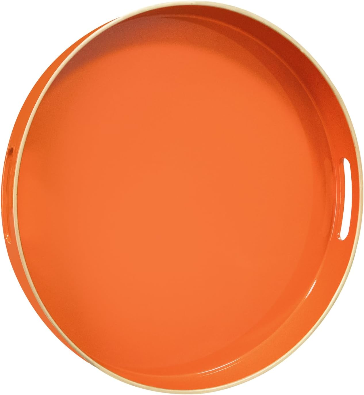 MAONAME 13" Round Tray, Orange Serving Tray with Handles, Modern Decorative Trays for Coffee Table, Plastic Ottoman Trays for Ottoman, Bathroom, Halloween Decor