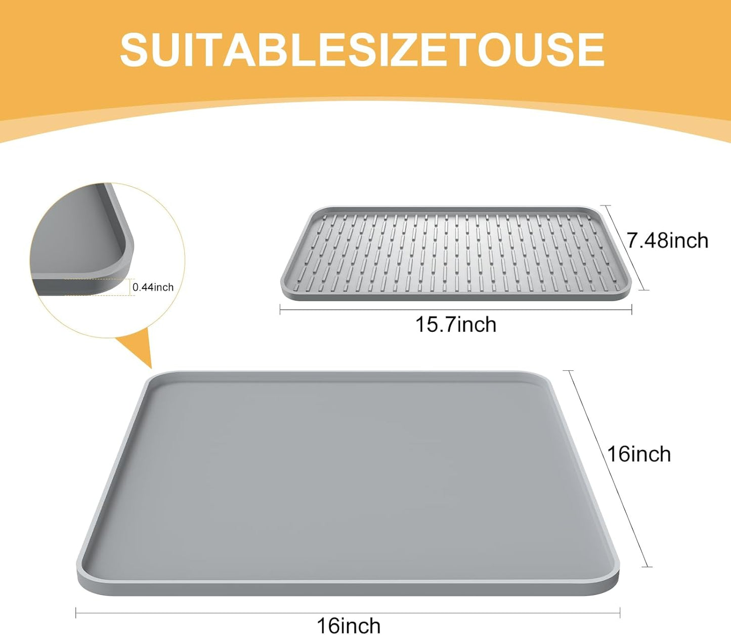 Silicone Coffee Mat,16'' x 16'' Coffee Bar Mat with Detachable Dish Drying Mat for Kitchen Countertops,Coffee Bar Accessories Fit Under Coffee Maker Coffee Machine Espresso Machine Dish Rack