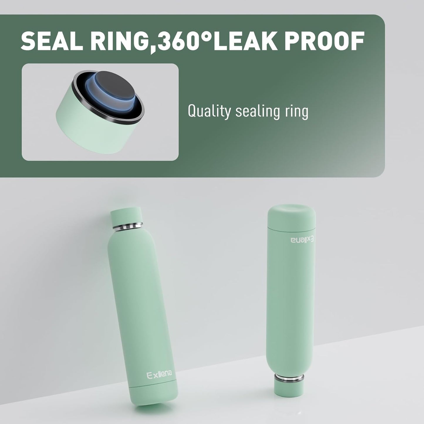 Slim Insulated Water Bottles for Travel 25oz with Clip, Double Wall Vacuum Stainless Steel Water Bottle Keeps Drinks Cold 24 Hrs/Hot 12 Hrs, 100% Leakproof, BPA Free(Mint)