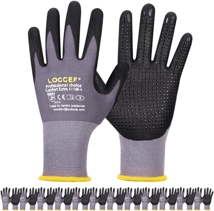 Work Gloves MicroFoam Nitrile Coated-6 Pairs,Endurance Seamless Knit Nylon,Dots on palm,Tacky Dot Grip Gloves
