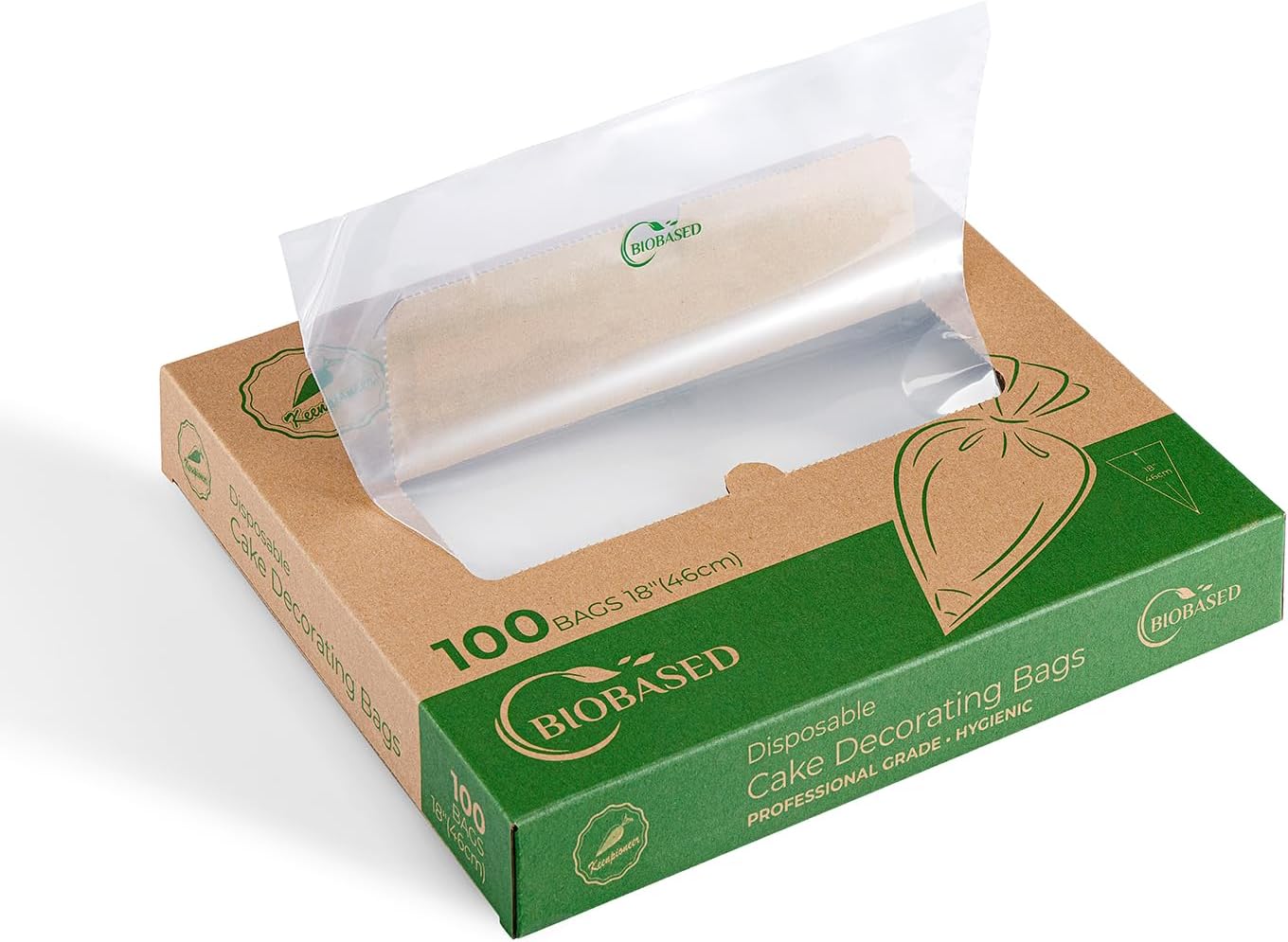 Keenpioneer 18-Inch Biobased Disposable Piping Bags, Plant Based Cake Decorating Pastry Bag - Pack of 100