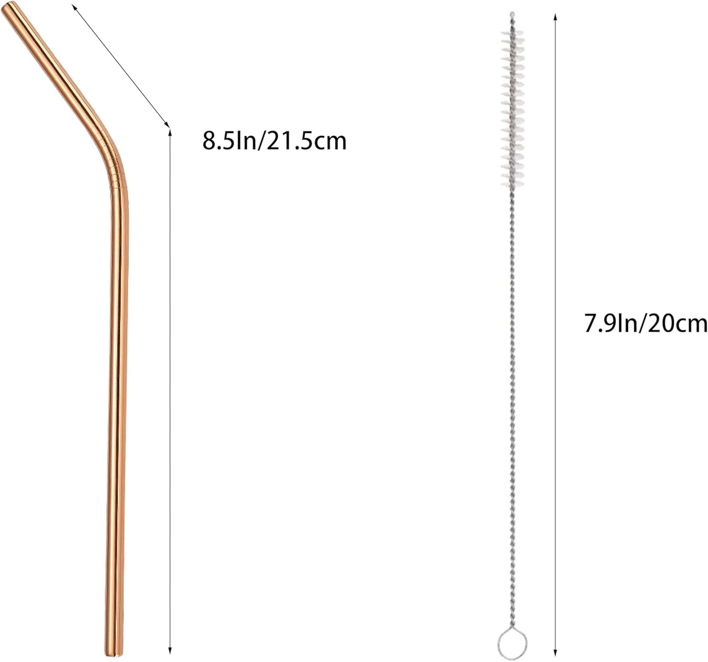10 Pcs Stainless Steel Straws, Reusable Drinking Straws, Bent Metal Straw Sets with 2 Pcs Cleaning Brushes (Rose Gold, 8.5 Inch)