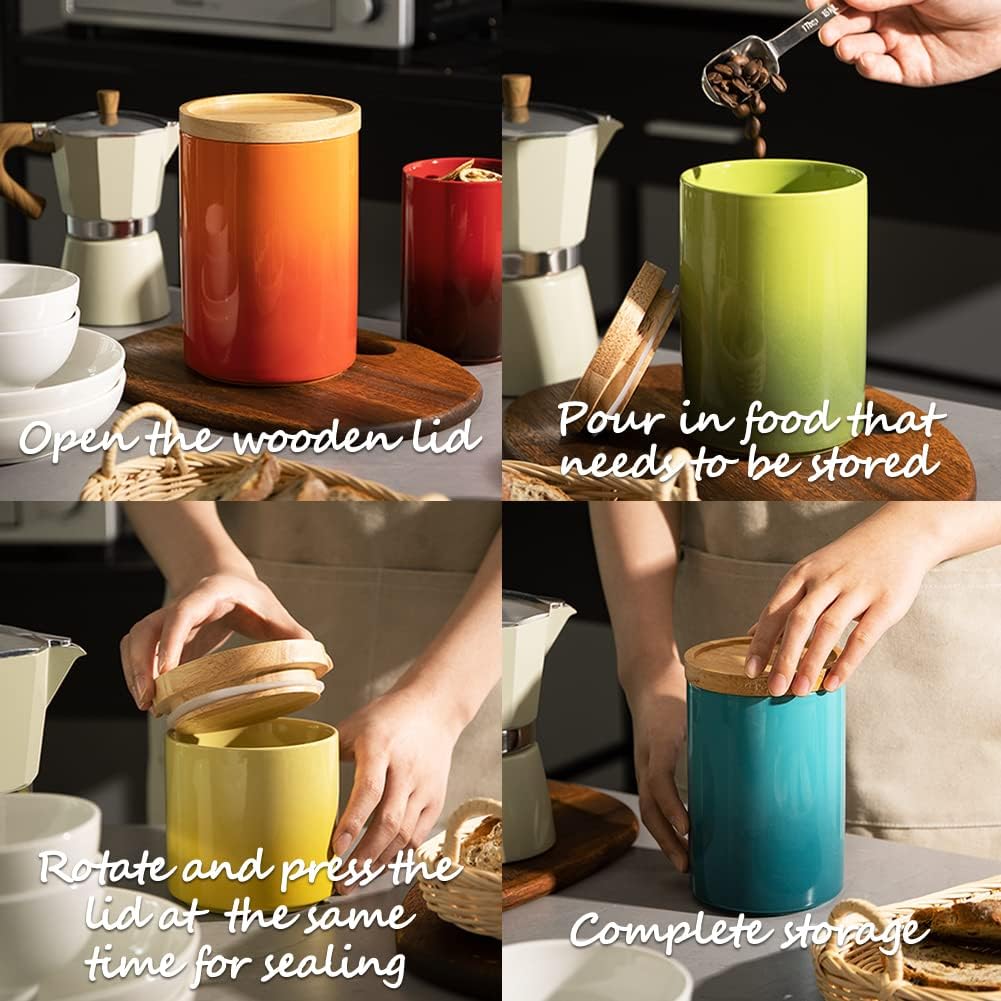 Sweejar Ceramic Food Storage Jar, Stackable Kitchen Canisters, Containers with Airtight Seal Wooden Lid for Serving Coffee Bean, Flour, Tea, Cookies, Spice and More - 58 Fl Oz (Gradient Purple)