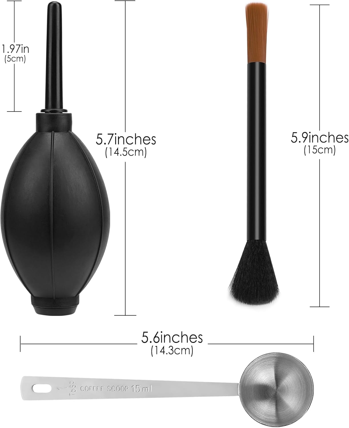 Coffee Grinder Cleaning Kit with Brush, Spoon, and Blower - Espresso Machine Cleaning Tools, Barista Accessories for Grinds, Beans, Portafilters