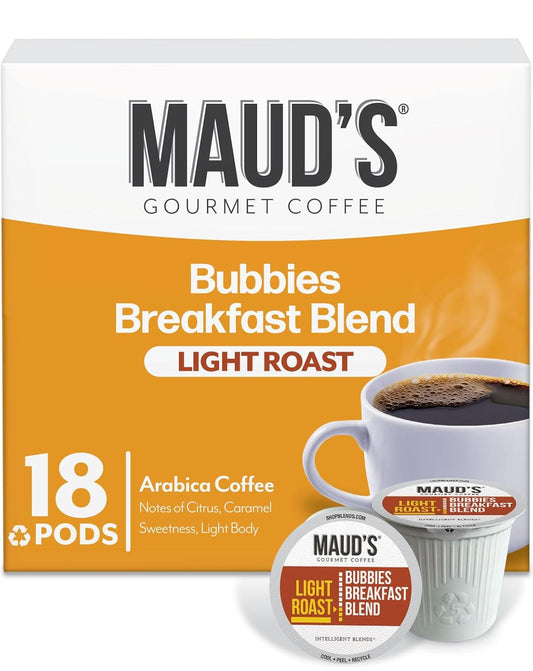 Maud's Breakfast Blend Coffee Pods, 18 ct, Light Roast Coffee in Recyclable Single Serve Pods – 100% Arabica Beans, Compatible with Keurig K Cups Maker