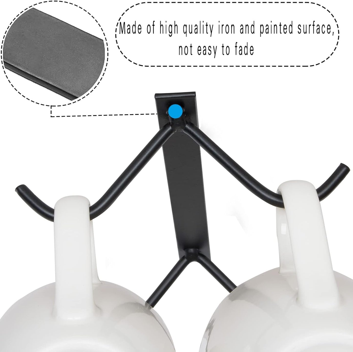 Cabinet Hook Mug Holder - Hanging Coffee Cup Rack for Kitchen, Under Cabinets Metal Hangers Organizer Shelf Storage Utensil (Black)