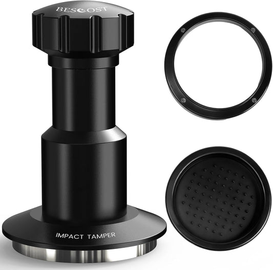 Espresso Tamper Kit, 53mm Spring-Loaded Calibrated Coffee Tamper with Click Feedback, Self-Leveling Ripple Base, Espresso Press Tool Compatible with 54mm Espresso Machines Portafilter, Black