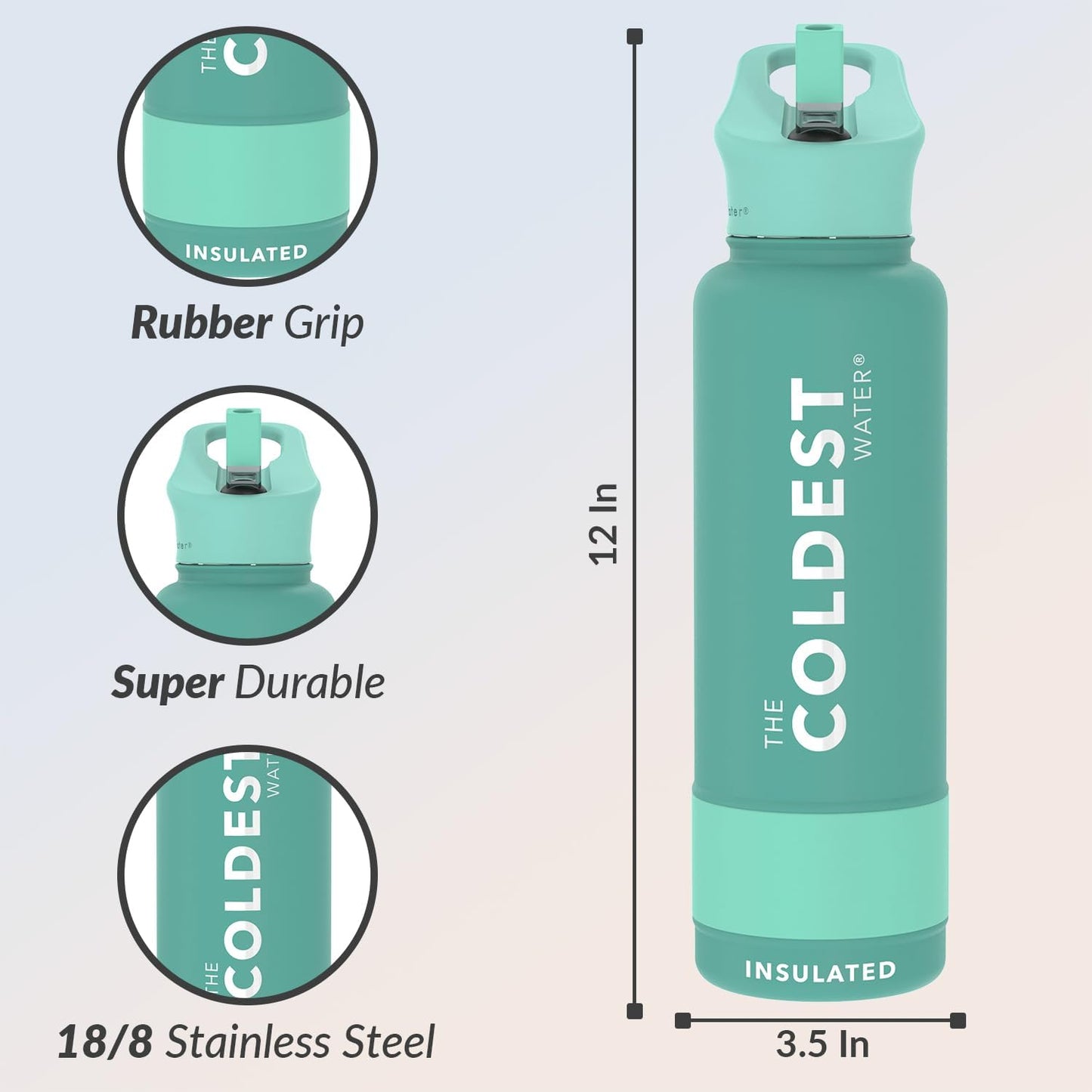 Coldest Insulated Water Bottle with Straw Lid - Stainless Steel Metal Insulated Bottle for Men & Women (Terraform Green, 40 oz)
