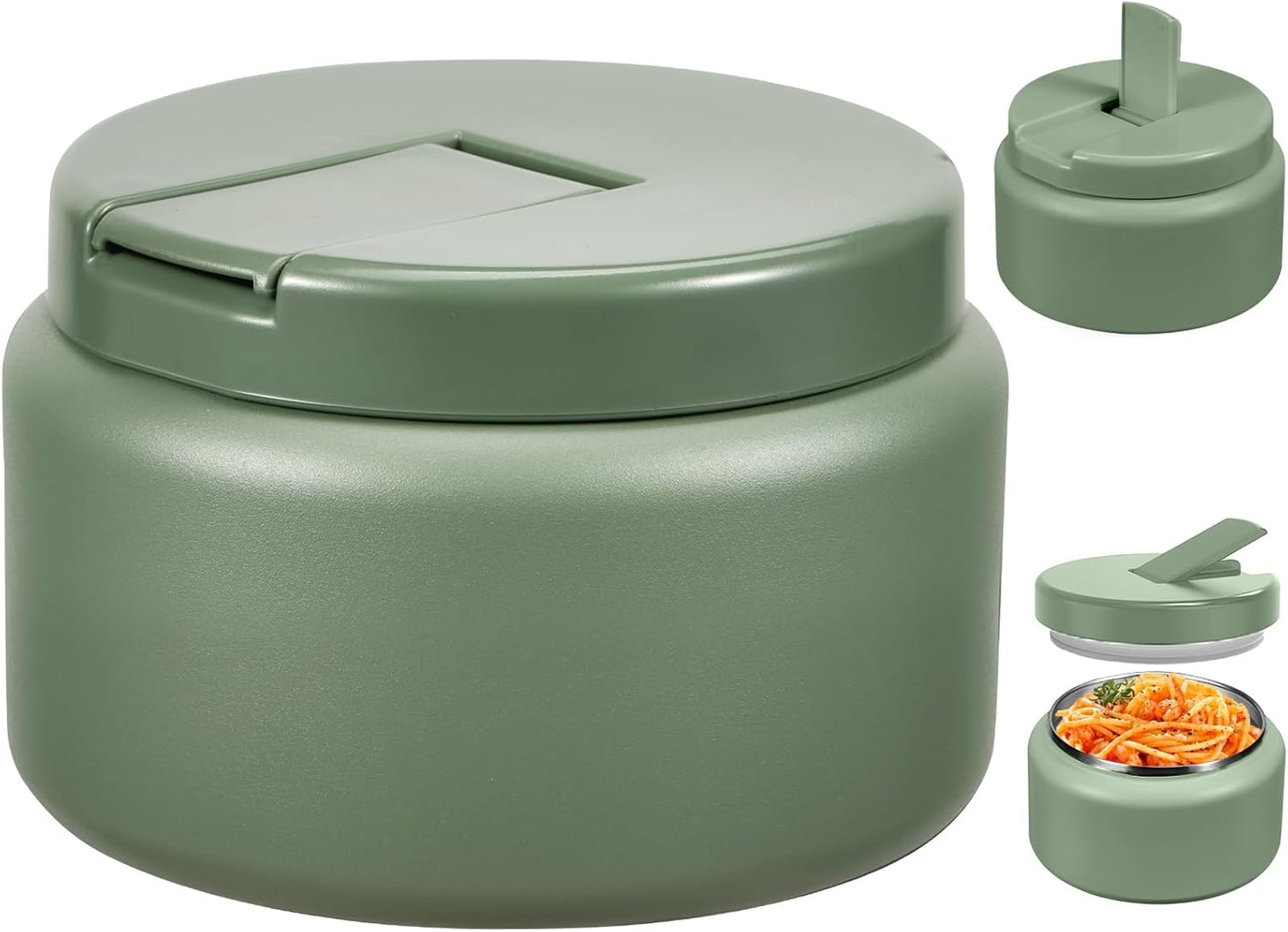 13.5oz Kids Thermos for Hot Food, Insulated Vacuum Food Jar with Buckle Lid, Stainless Steel Wide Mouth Leak Proof Insulated Lunch Container for School Picnic Travel, Green