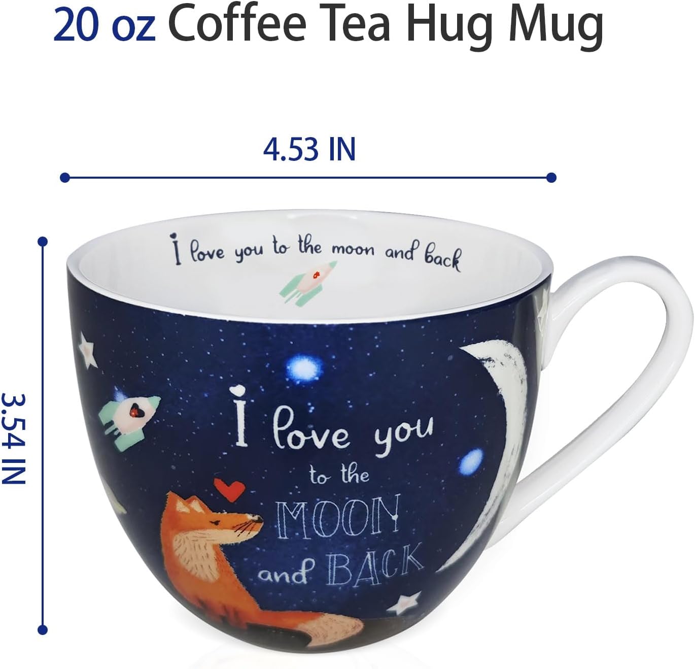 I Love You Coffee Mug, Premium 20 oz Bone China Coffee Tea Hug Mug, Perfect Holiday, Birthday, and Valentine's Day Gift for Lovers and Family Members, Designed in England by Harvest Green Studio