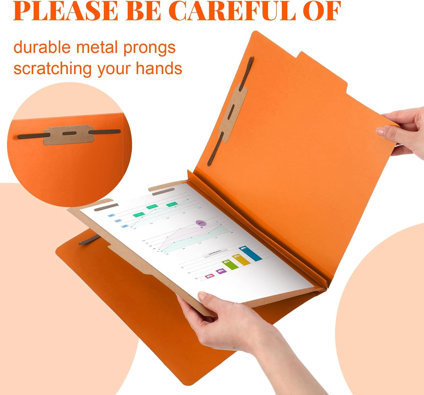 24 Pcs Classification Folders Letter Size, Back to School Supply for Teacher, Student, 1 Divider Pressboard File Folder Bulk with 2 Fasteners, 3.5 Inch Expanding File Organizer (Orange)