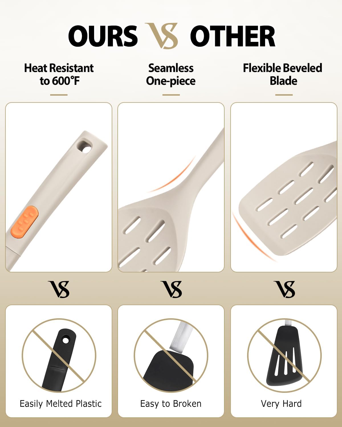 Silicone Spatulas and Spaghetti Spoons, 4 Pack Heat Resistant Full Silicone Cooking Utensils Set, Non Stick Large Kitchen Spatula Spoons for Cooking, Mixing, Serving, Draining