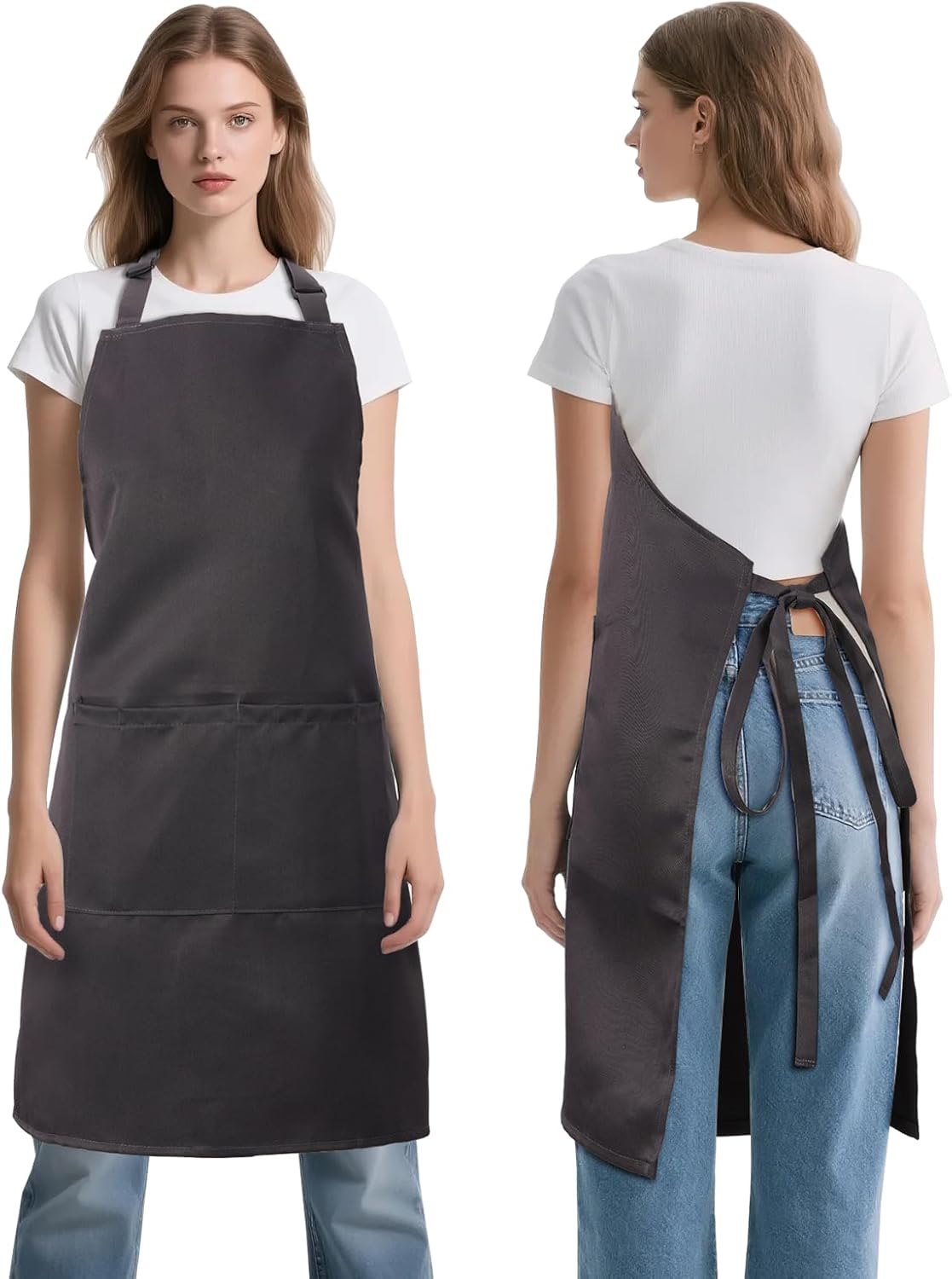 Kitchen Bib Apron for Women Men with Pockets Chef Art Aprons for Cooking Painting Pottery Ceramics