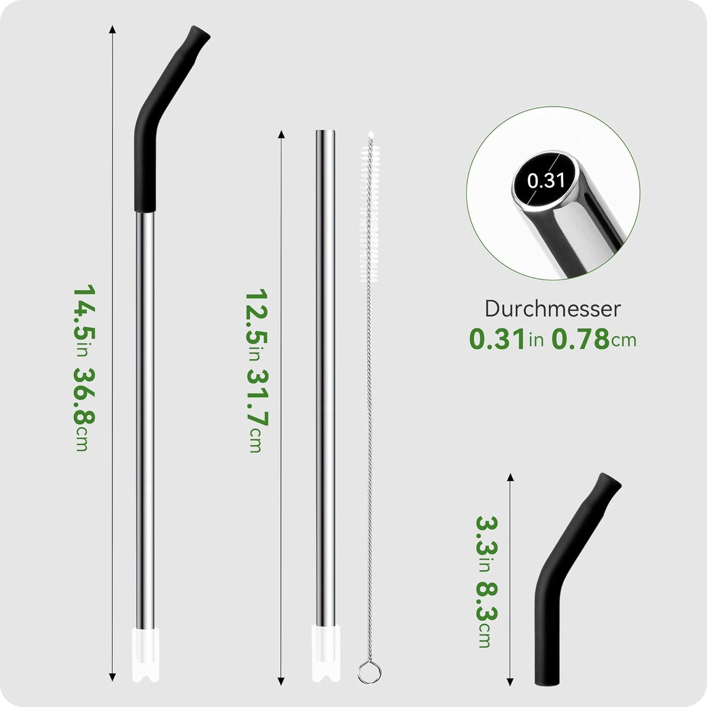 Snowfall Metal Straw for Stanley 40 OZ Cup, Long Reusable Stainless Steel Drinking Straws with Silicone Tip for Simple Modern 40 OZTumbler (Apple Green)