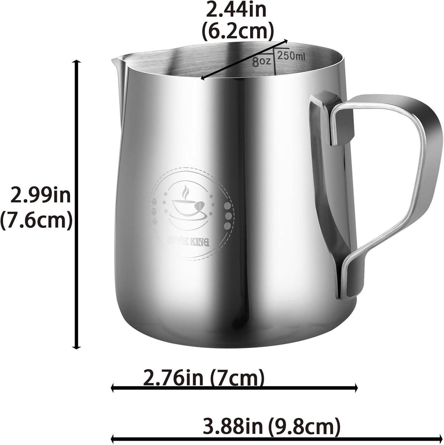 250ml Stainless Steel Milk Frothing Pitcher – Espresso Steaming Pitchers 8 Oz, Precision Pouring for Perfect Latte Art, Frother cup, Coffee Cappuccino Jug