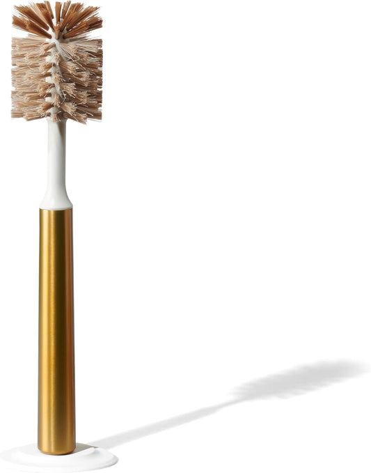 Ionic Bottle Brush, Magnetized to Stand Upright, Stainless Steel with Replaceable Head, Brass/Gold