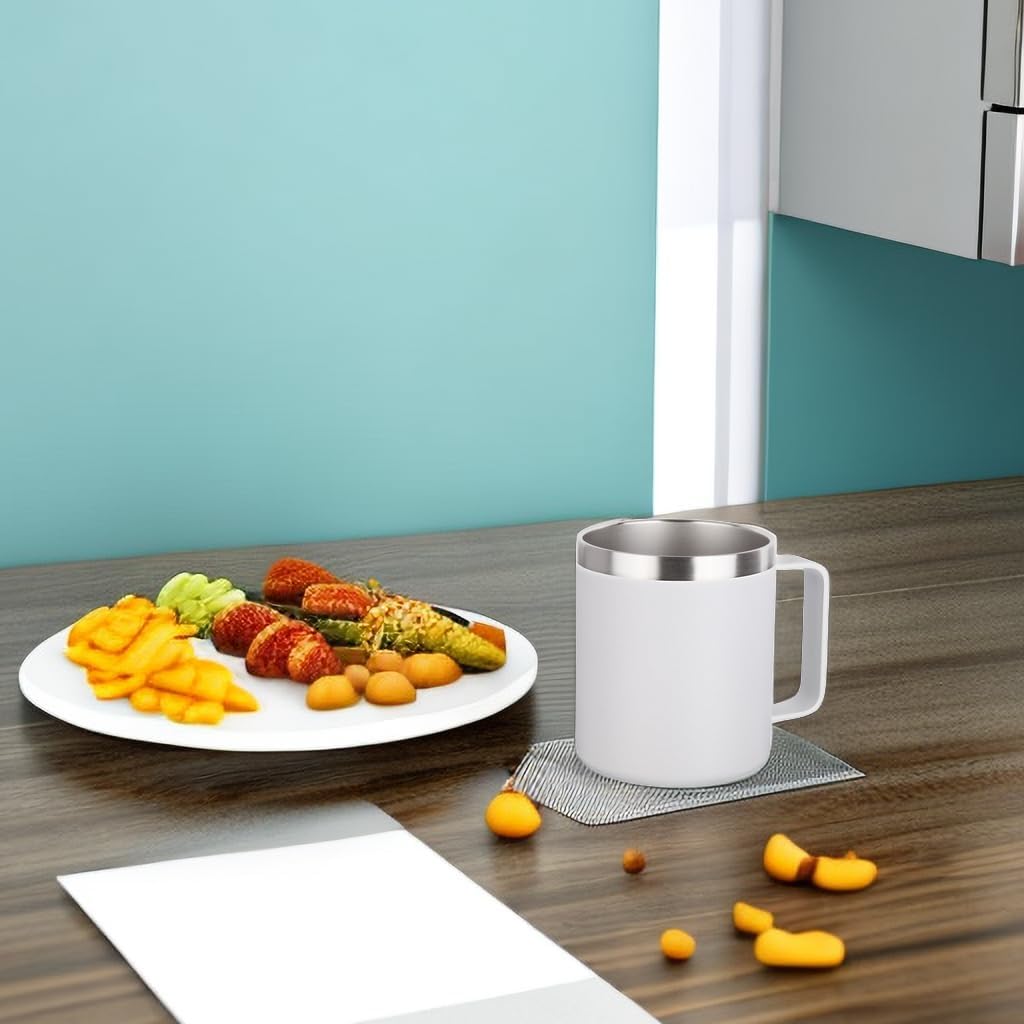 Volhoply 14oz Insulated Stainless Steel Coffee Mug with Leakproof Lid,Double Wall Vacuum Travel Coffee Cup with Handle,Reusable Metal Cups Tumbler,Camping Mugs Keep Hot/Cold,Ideal Gifts(White,1)