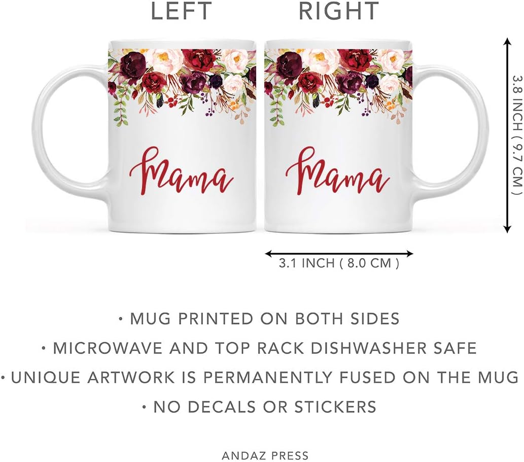 Andaz Press 11oz. Mother's Day Ceramic Coffee Tea Mug Gift, Fall Autumn Marsala Burgundy Flowers Roses Florals, Mama, 1-Pack
