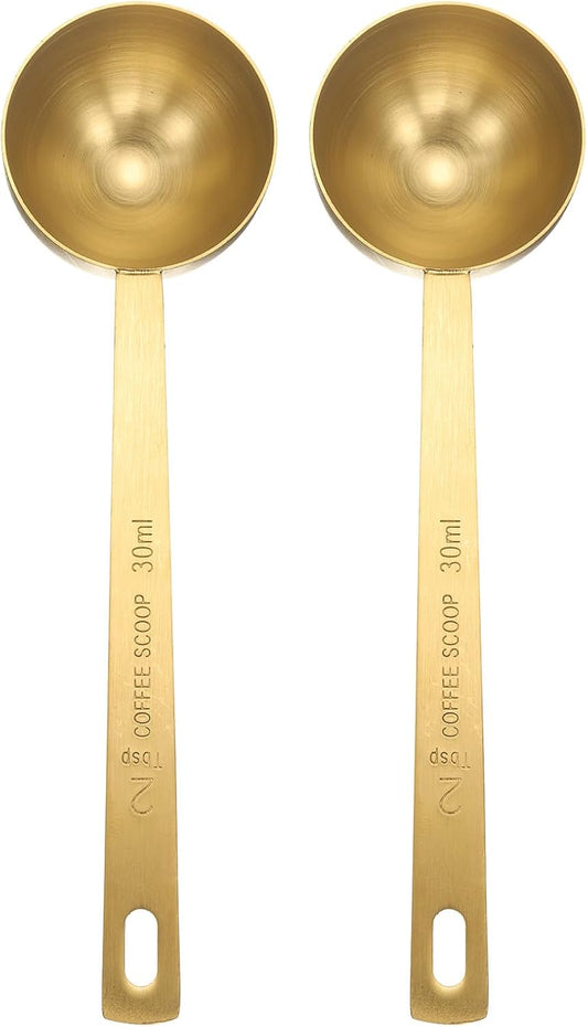 HARFINGTON 2pcs Coffee Scoop Spoon 2tbsp (6tsp, 30ml) 304 Stainless Steel Long Handle Teaspoon/Tablespoon Measuring Spoons Scoops for Tea Sugar Kitchen, Gold