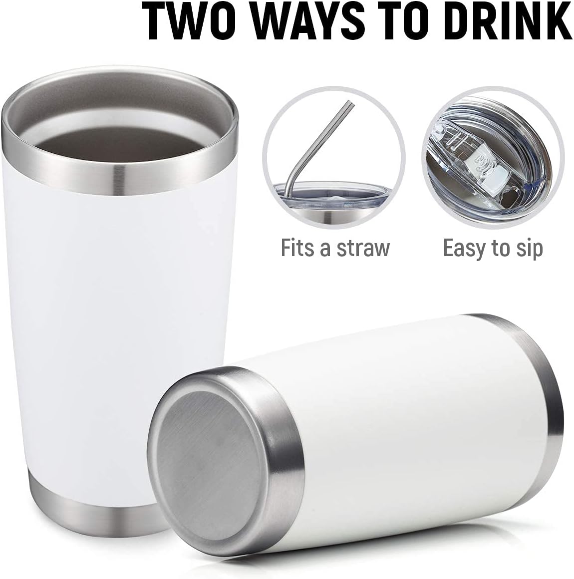 COMOOO 20oz/8Pack White Tumbler Double Wall Vacuum Insulated Coffee Travel Mug Stainless Steel Tumbler Bulk with Lid and Straw Powder Coated Insulated Coffee Cup for Cold & Hot Drinks (White, 8 Pack)