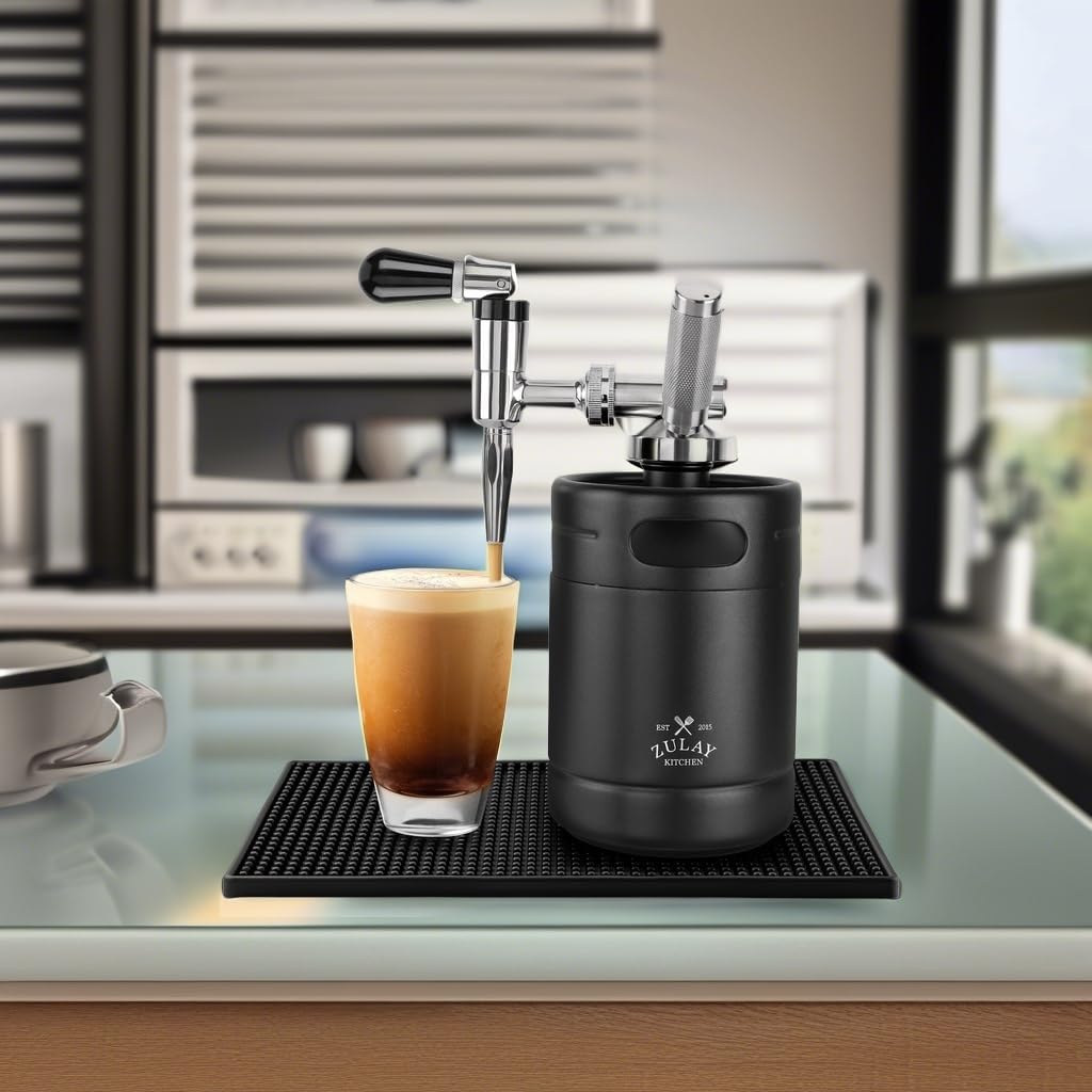 Zulay Nitro Cold Brew Maker - Nitro Cold Brew Keg with Pressure Relieving Valve & Creamer Faucet - Gift for Coffee Lovers - Nitro Cold Brew Coffee Maker for Home - Collapsible Funnel & Drip Mat