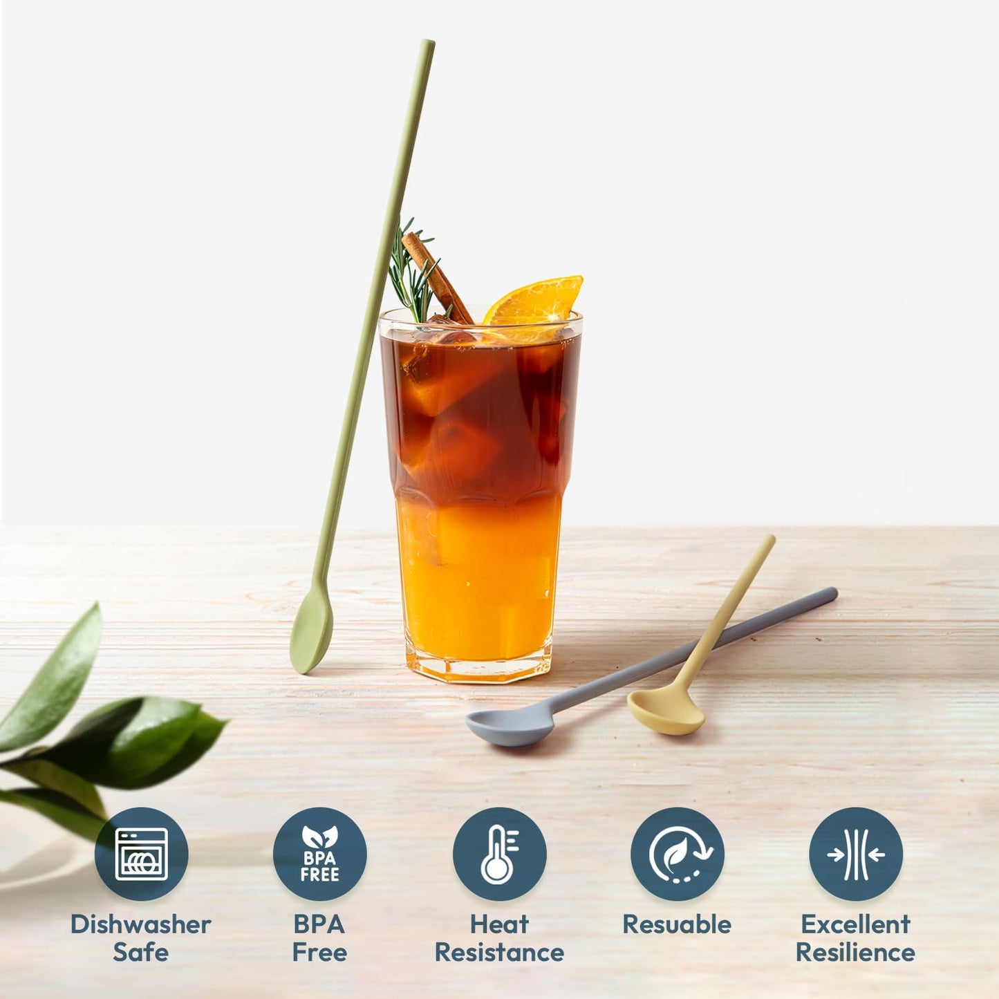 carrotez 9.9" Silicone coffee stirrer, Long Reusable Coffee Spoon for Iced Tea, Multipurpose Beverage Stirring Spoon - Yellow