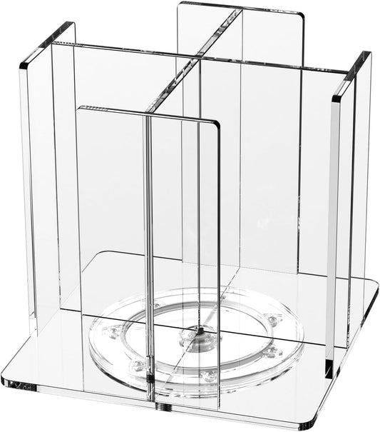 Cup and Lid Holder, 4 Compartment, Square | Rotating Coffee Cup Dispenser Lid Carousel for Restaurant, Buffet, Coffee Station, Bar, Countertop, Clear Acrylic