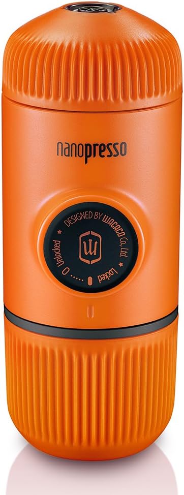 WACACO Nanopresso Portable Espresso Maker, Upgrade Version of Minipresso, 18 Bar Pressure, Small Travel Coffee Machine, Manually Operated, Perfect for Kitchen and Office, Orange