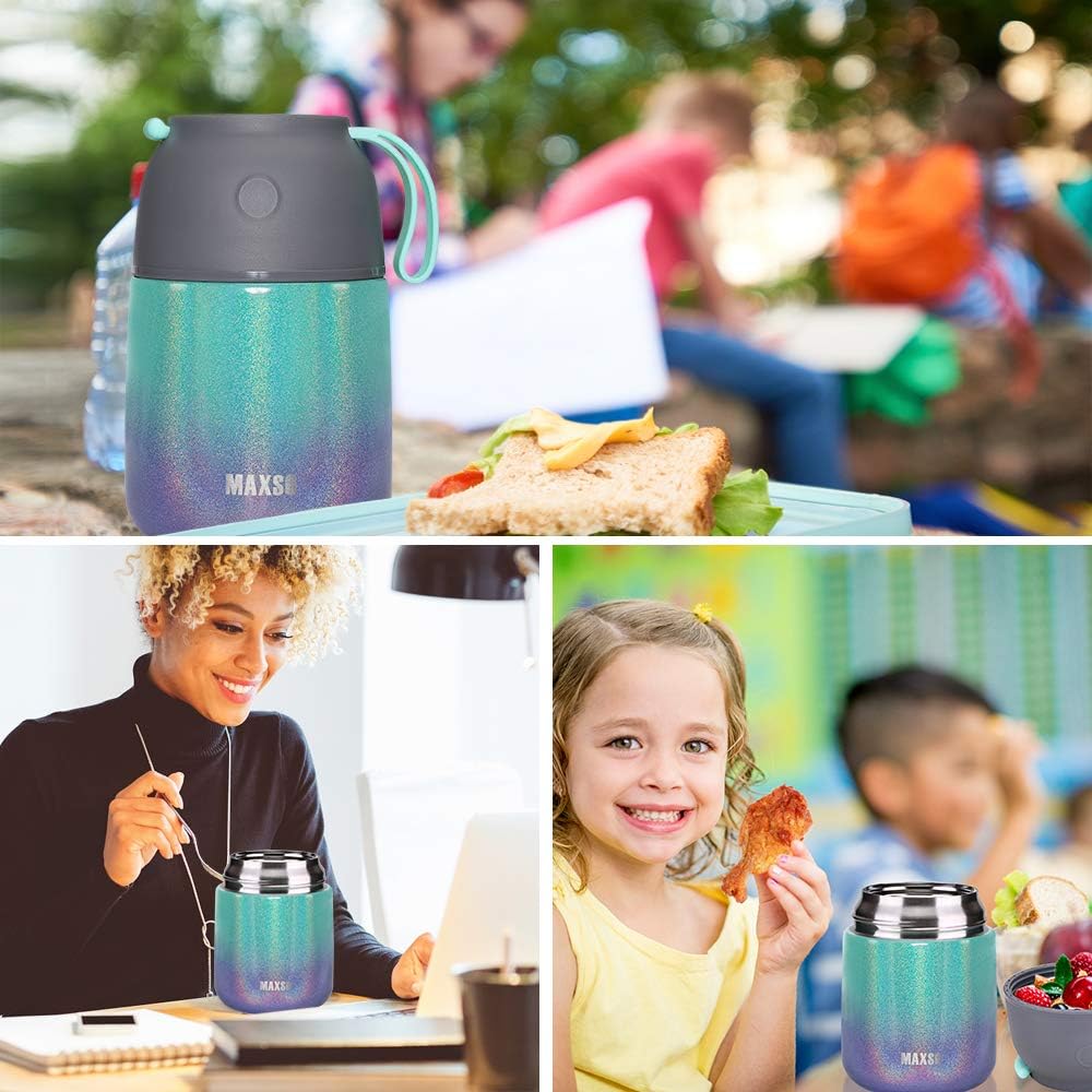 Insulated Thermo Food Jar for Hot & Cold Food for Kids Adult, 17&24 oz Soup Thermal Hot Food Containers for Lunch, Triple Layer Insulation Stainless Steel Food Jar with Spoon(2 Pack Rainbow)