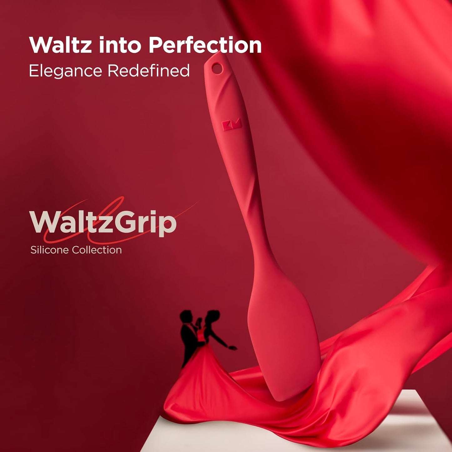 Kitchen Mama WaltzGrip Platinum Silicone Scraping Spatula: Heat Resistant, Seamless, Non Stick for Frying Pan Cookware, Safe, Flexible Bowl Scraper - Ideal for Mixing, Baking, Stirring (Red)