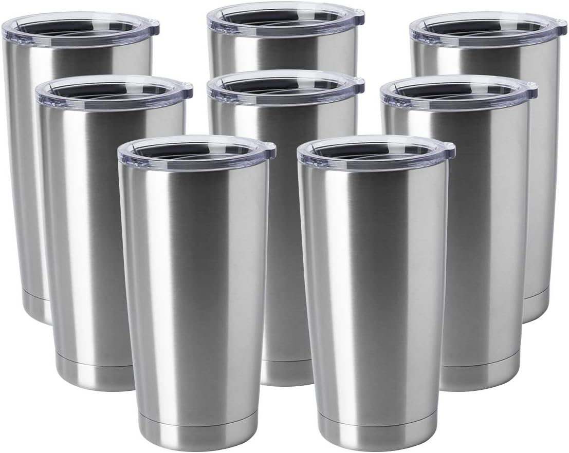 HASLE OUTFITTERS 20oz Tumblers Bulk Stainless Steel Cups with Lid Double Wall Vacuum Insulated Coffee Mugs for Cold & Hot Drinks 8 Pack