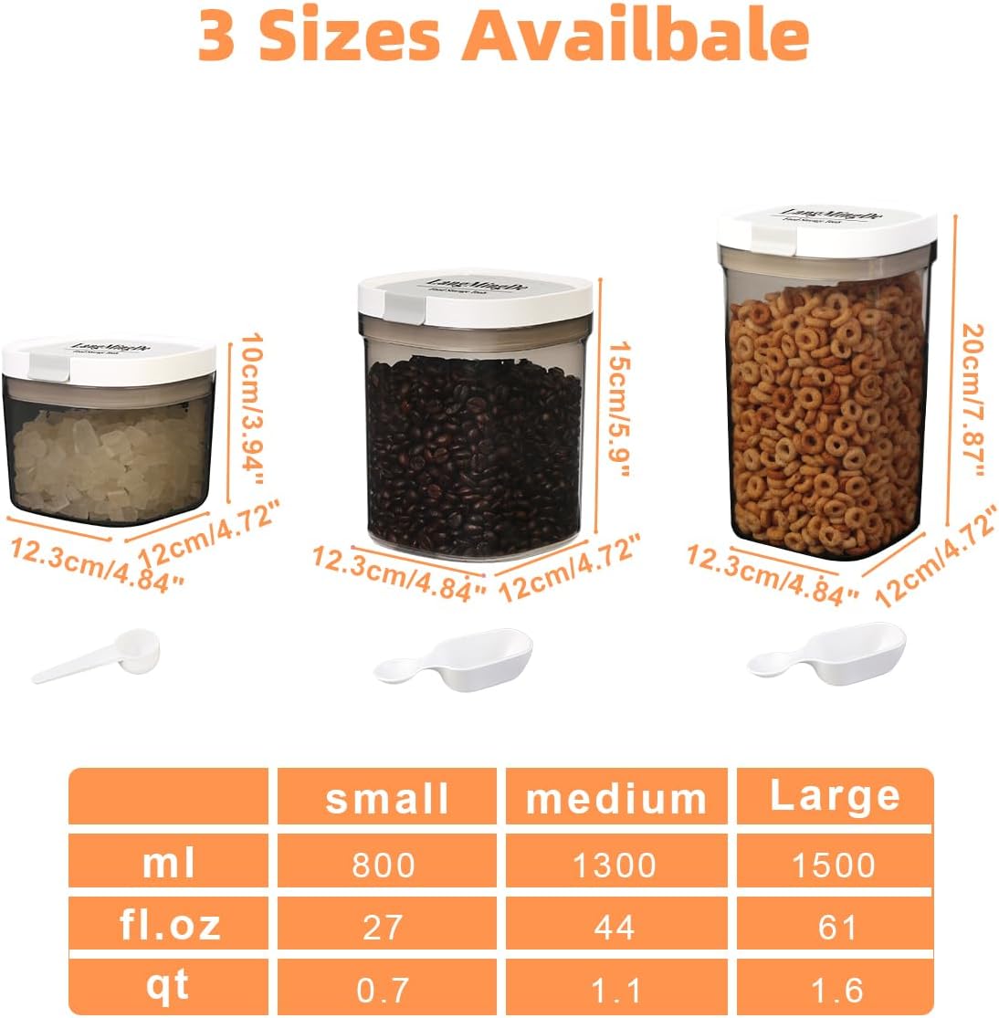 Airtight Food Storage Containers, 1.6 QT Coffee Canister Set with Magnetic Scoop, BPA Free, Ideal for Coffee, Spices, Herbs, Candy & Snacks, Keeps Freshness, Easy to Clean, 2 Pieces