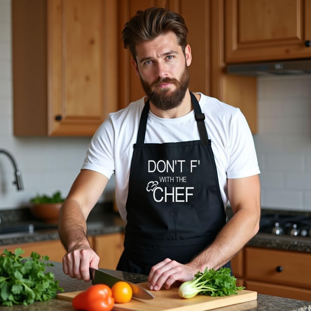 Personalized Chef Apron for Men, Custom Embroidered Design, Professional Kitchen Cooking BBQ Grilling for Dad, Decorated in USA