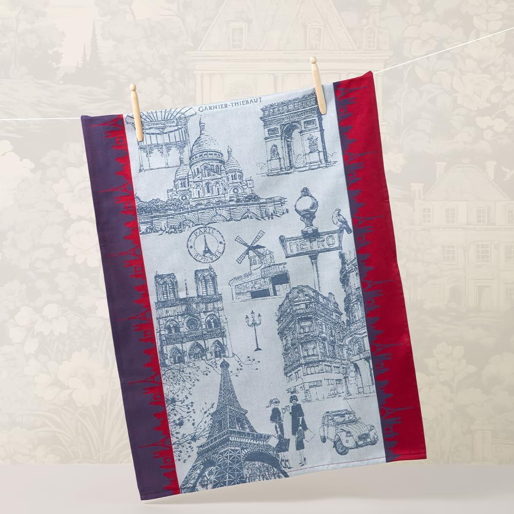 Garnier Thiebaut J'aime Paris Tricolore (I Love Paris Tricolor) French Kitchen Towel 22"x30", Cotton, Jacquard