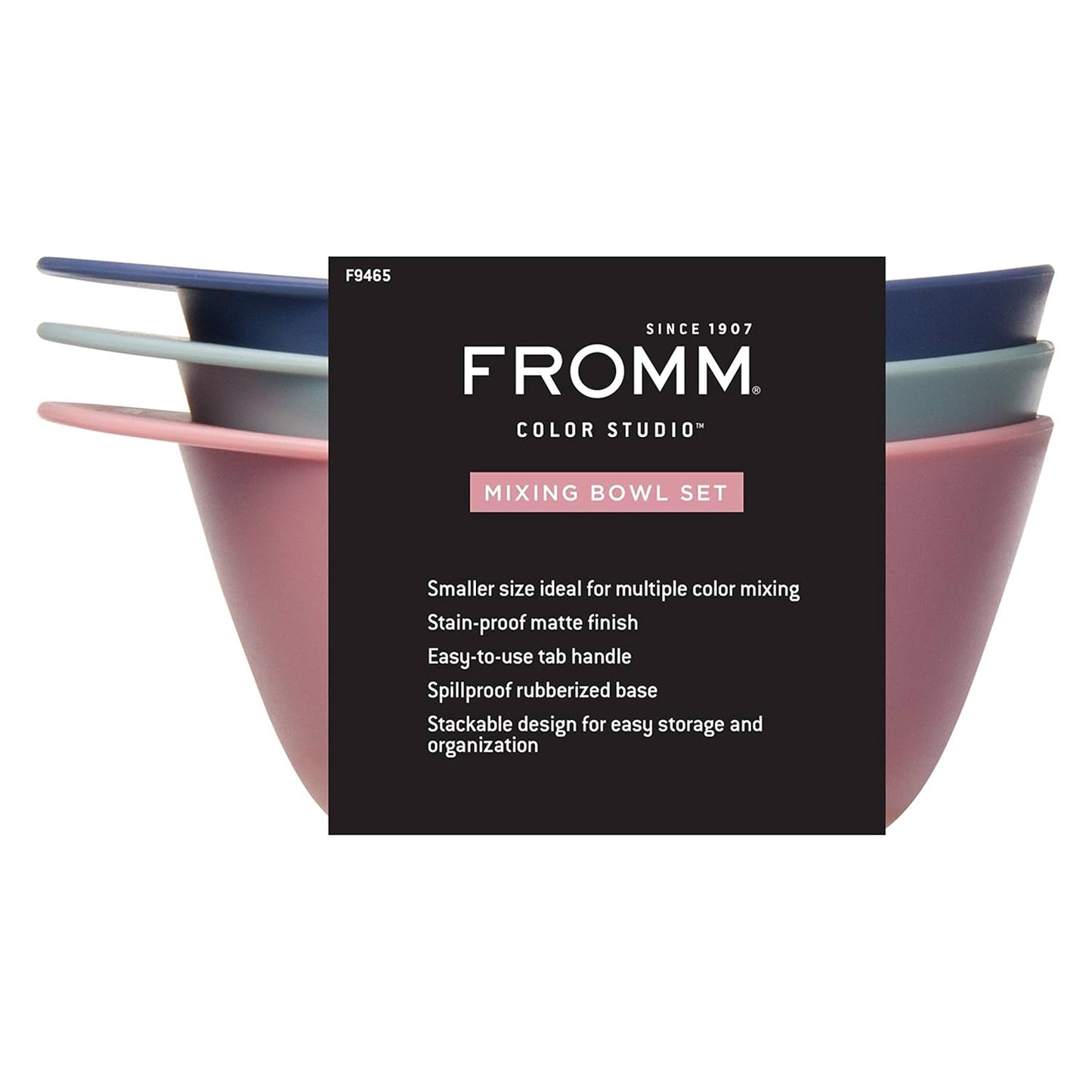 Fromm Color Studio Mixing Bowls for Hair Color, Hair Dye, Bleach and Treatments with Spill Proof Rubberized Base, 10 Ounce, 3 Pack