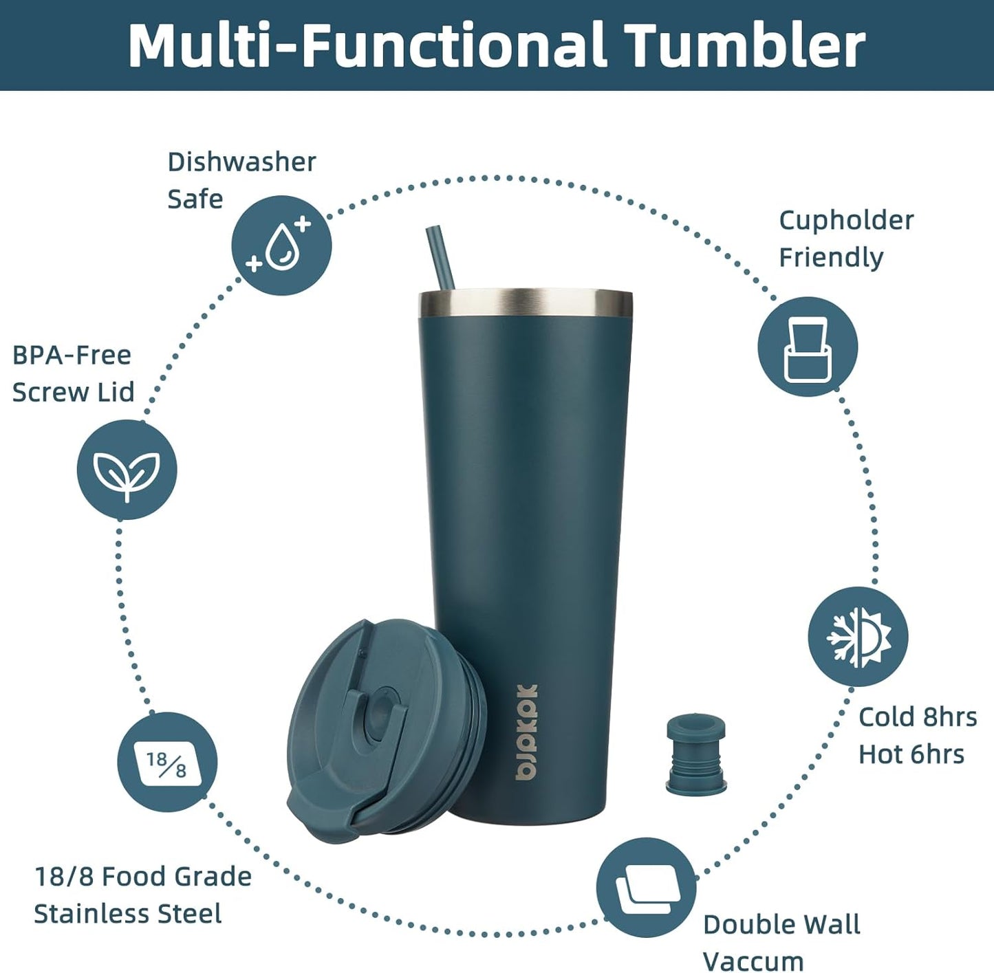 BJPKPK 26oz Stainless Steel Insulated Tumbler With lid And Straw Travel Coffee Thermal Tumblers Cup For Women And Men,Navy Blue