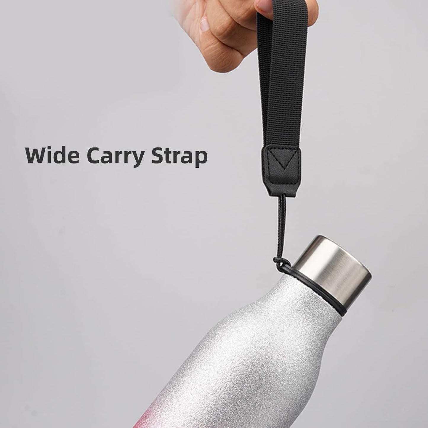 Insulated Water Bottle with Strap,18 oz Double Wall Stainless Steel Vacuum Bottles Metal Water Flask,Sparkling Silver Pink