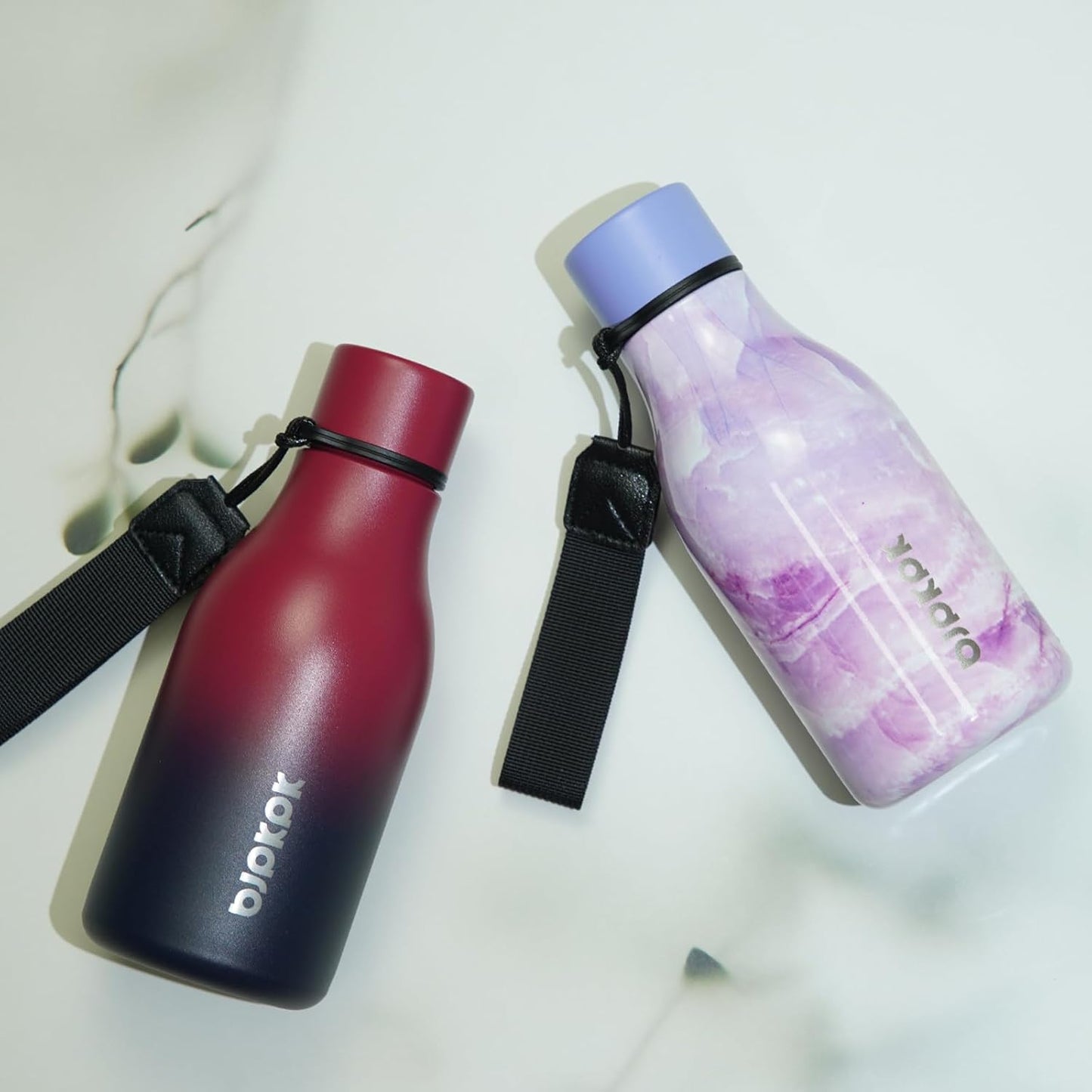 BJPKPK Insulated Water Bottles, 12oz Stainless Steel Metal Water Bottle with Strap, BPA Free Leak Proof Thermos, Mugs, Flasks, Reusable Water Bottle for Sports & Travel, Charming Black Red