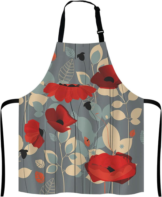 Poppy flowers Bib Apron with Adjustable Neck for Men Women,Suitable for Home Kitchen Cooking Waitress Chef Grill Bistro Baking Apron