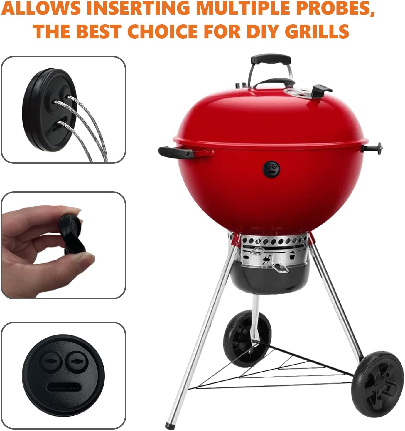 4-Pack Temp Probe Grommet for BBQ Grills, Replacement for Weber 85037 Smokey Mountain Accessories, and Other Smoker Grills DIY Thermometer Probe Port (Black)