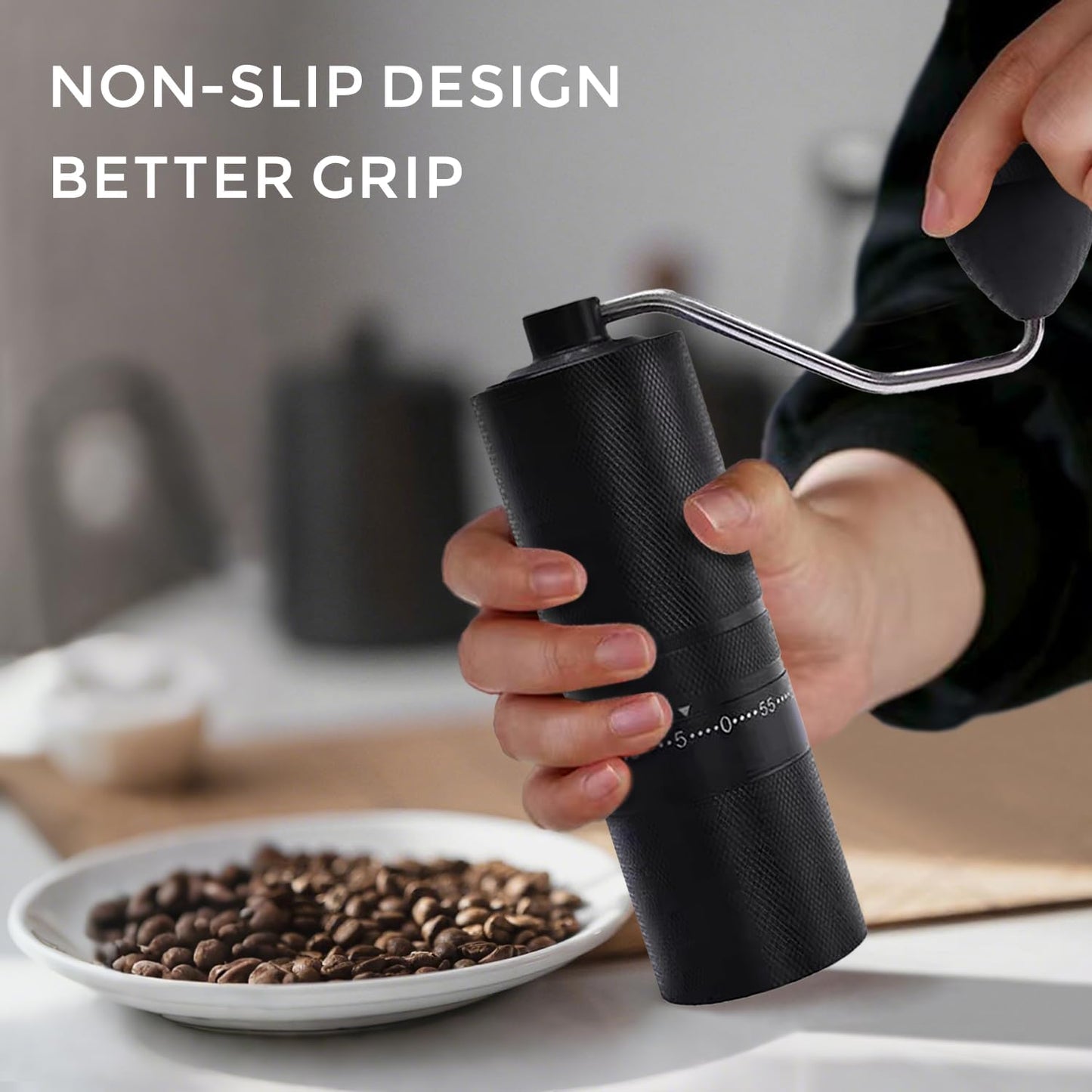 Manual Coffee Grinder with 60 Adjustable Speed Coarse, Portable Hand Coffee Bean Mill with Double Bearing Positioning, Manual Grinder for Travel Camping Office Espresso Pour Over