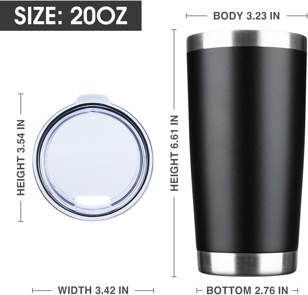 20oz Tumbler Bulk Stainless Steel Vacuum Insulated Tumblers with Lid Double Wall Travel Mug Durable Powder Coated Coffee Cup, Suitable for Ice Drinks and Hot Beverage (Black 1pack)