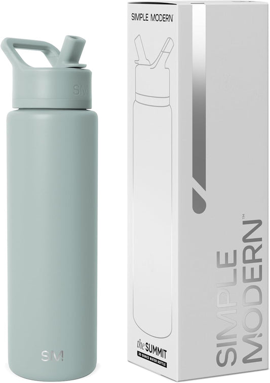 Simple Modern Water Bottle with Straw Lid | Vacuum Insulated Stainless Steel Metal Thermos | Reusable Leak Proof BPA-Free Flask for Sports Gym | Summit Collection | 30oz, Sea Glass Sage