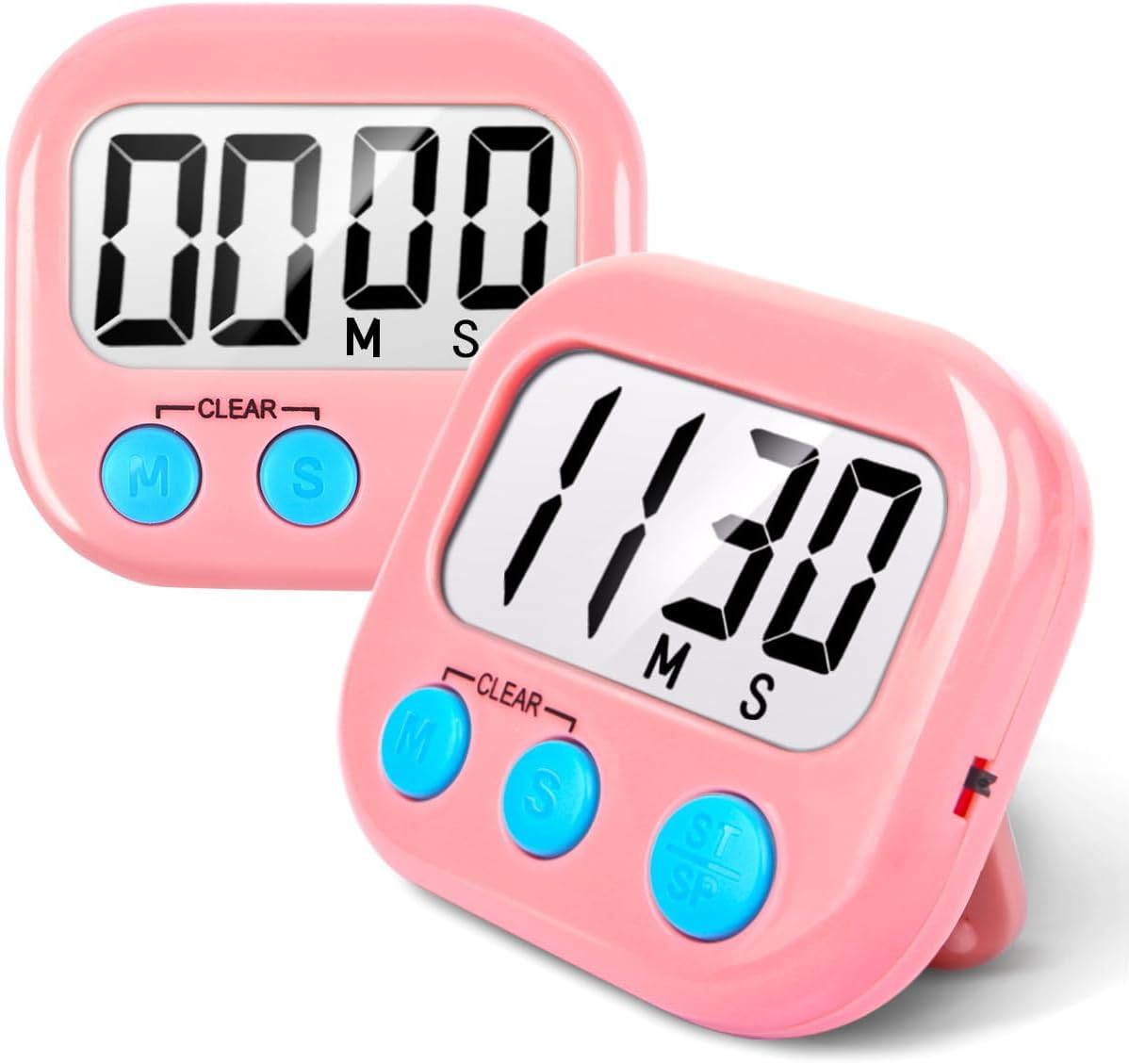 2 Pack Kitchen Timers Loud Ring Digital Timers for Cooking Magnetic Pink