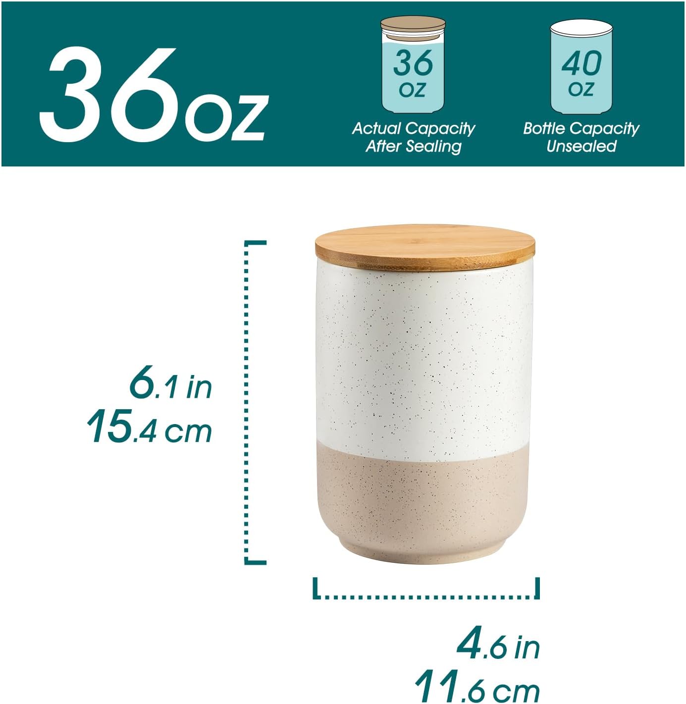 vancasso Sabine Coffee Storage Jar, 36 Oz Ceramic Kitchen Canister with Airtight Wood Lids, Coffee Container for Ground Coffee, Tea, Sugar, Nuts, Candy, Spices